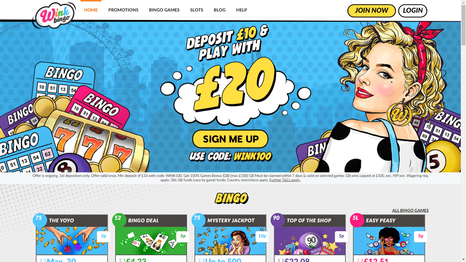 Wink Bingo Casino Desktop screenshot