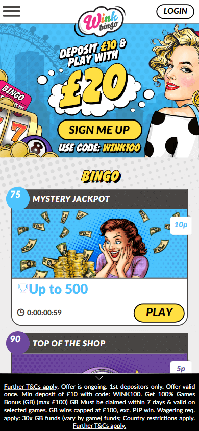 Wink Bingo Casino Mobile screenshot